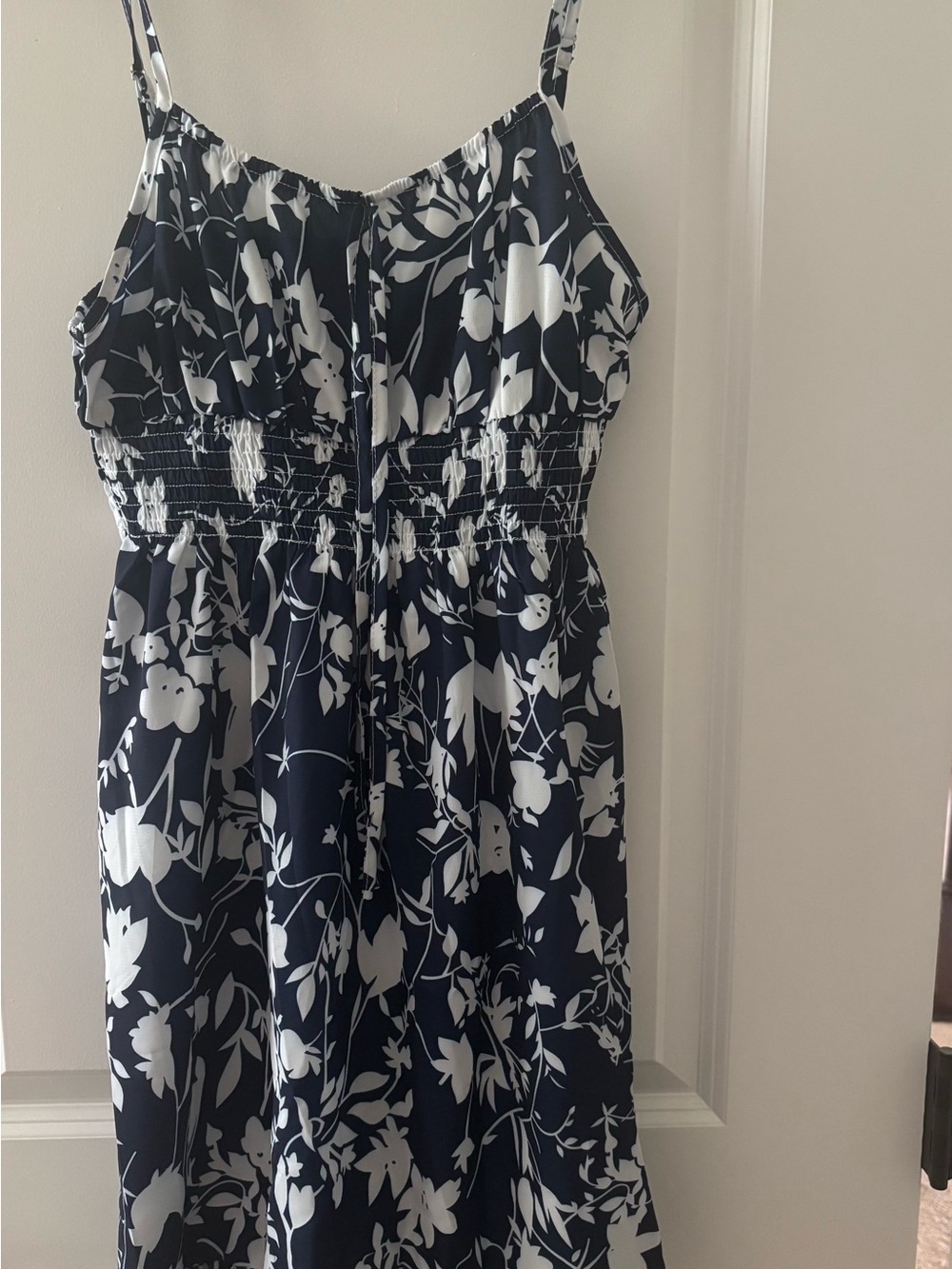 SHEIN Navy and White Floral Spaghetti Strap Dress